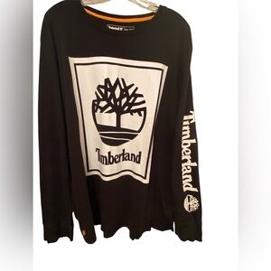 Timberland Men's Long Sleeve Stack Logo T-Shirt in black with white graphics.XXL